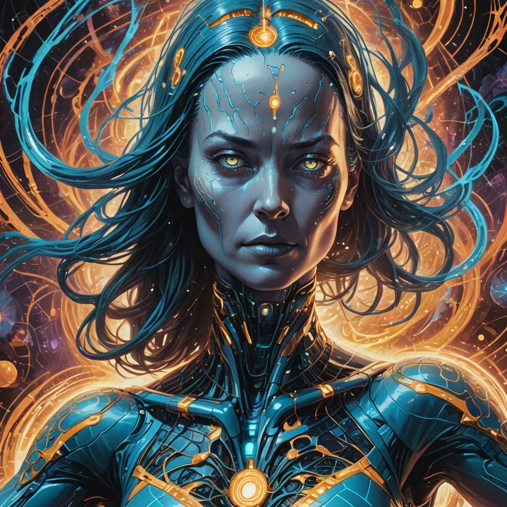 Cyberpunk Portrait: Female Energy Form in Fractal Void