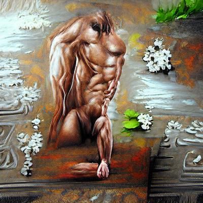 Erotic Painting of a Nude Muscular Man