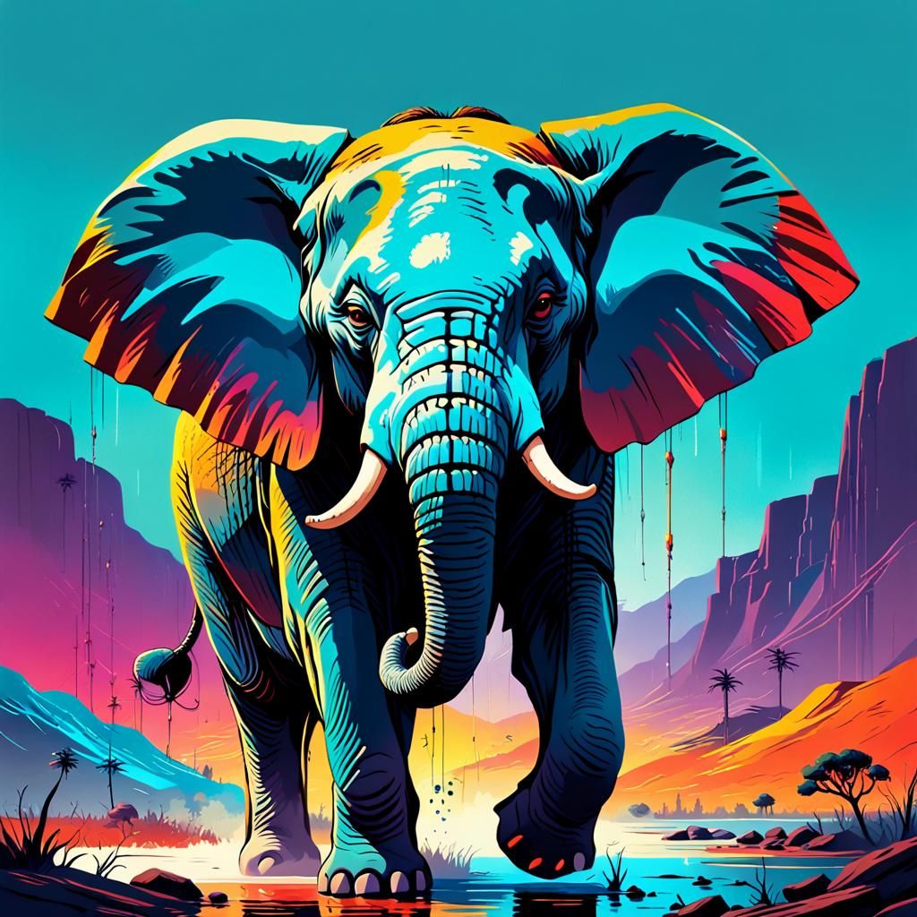 Surreal Elephant Portrait in Vibrant Minimalist Style