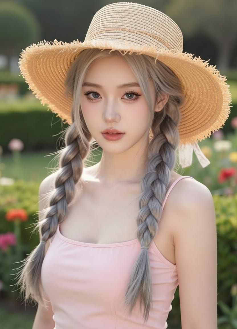 Asian Woman Posing in Golden Hour Garden