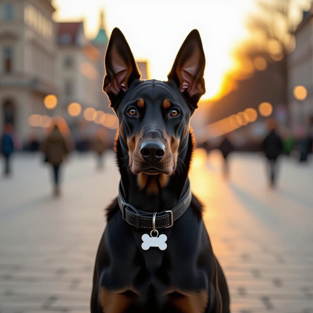 Alert Doberman in Classic Square, Realistic Style