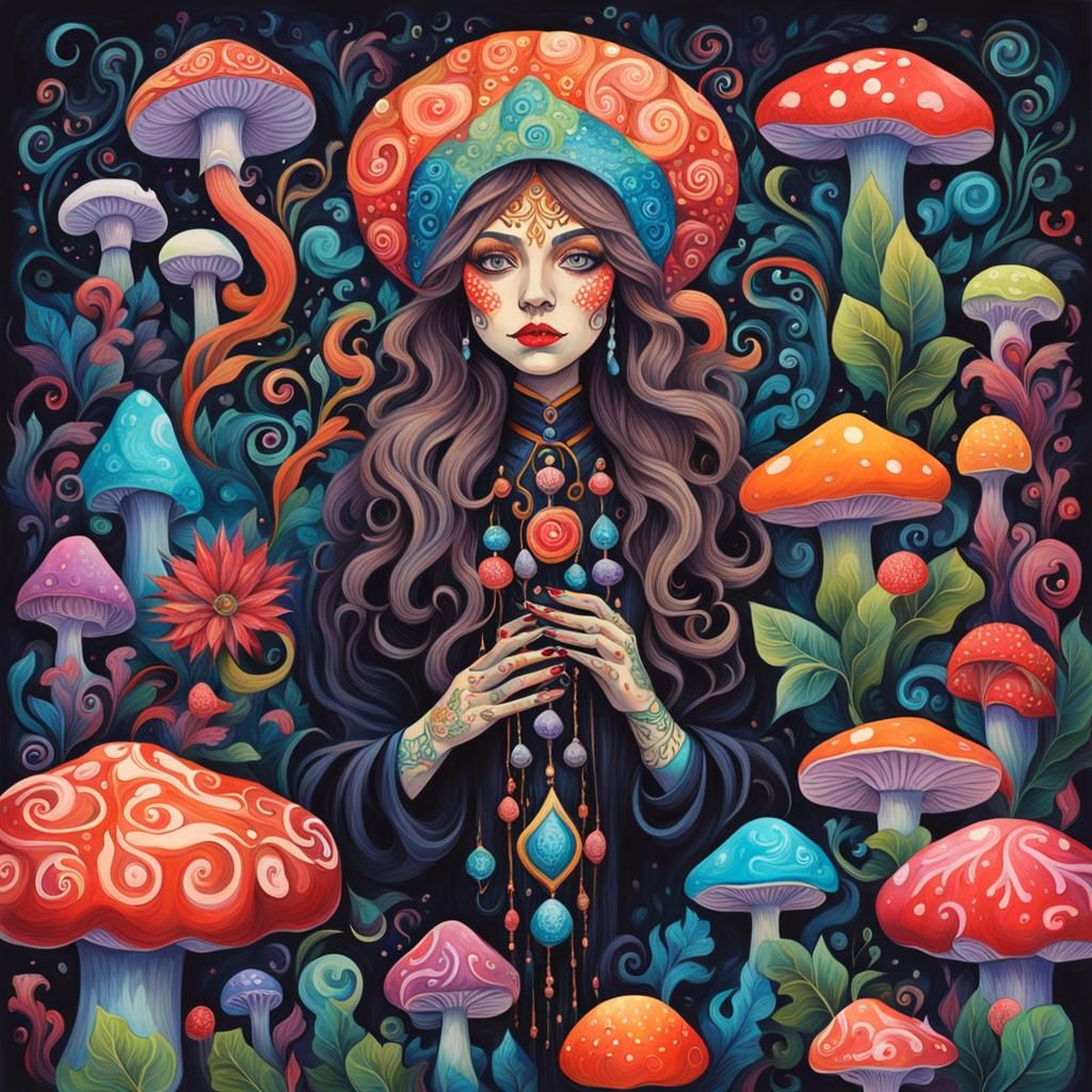 Slavic Priestess Gatekeeper in Gouache Wonderland