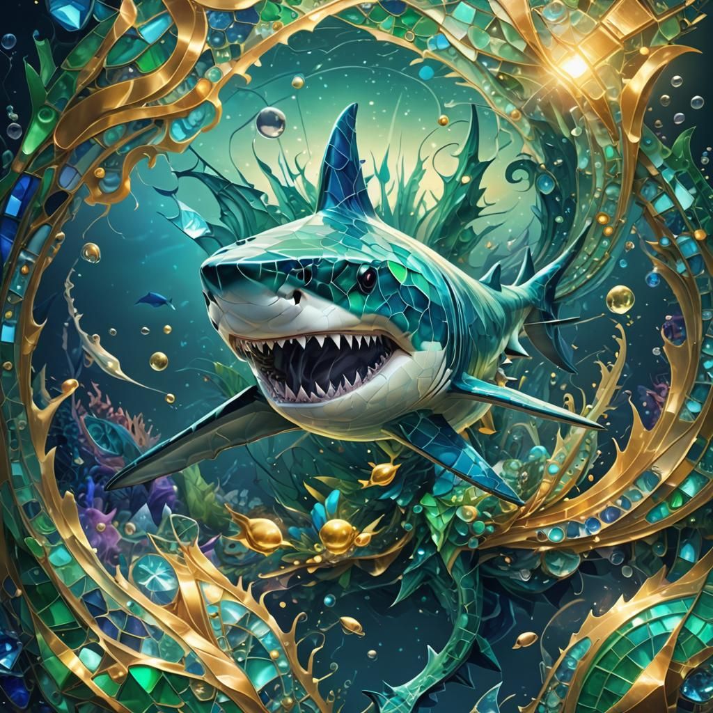 Glass Mosaic Shark in Underwater Fantasy World