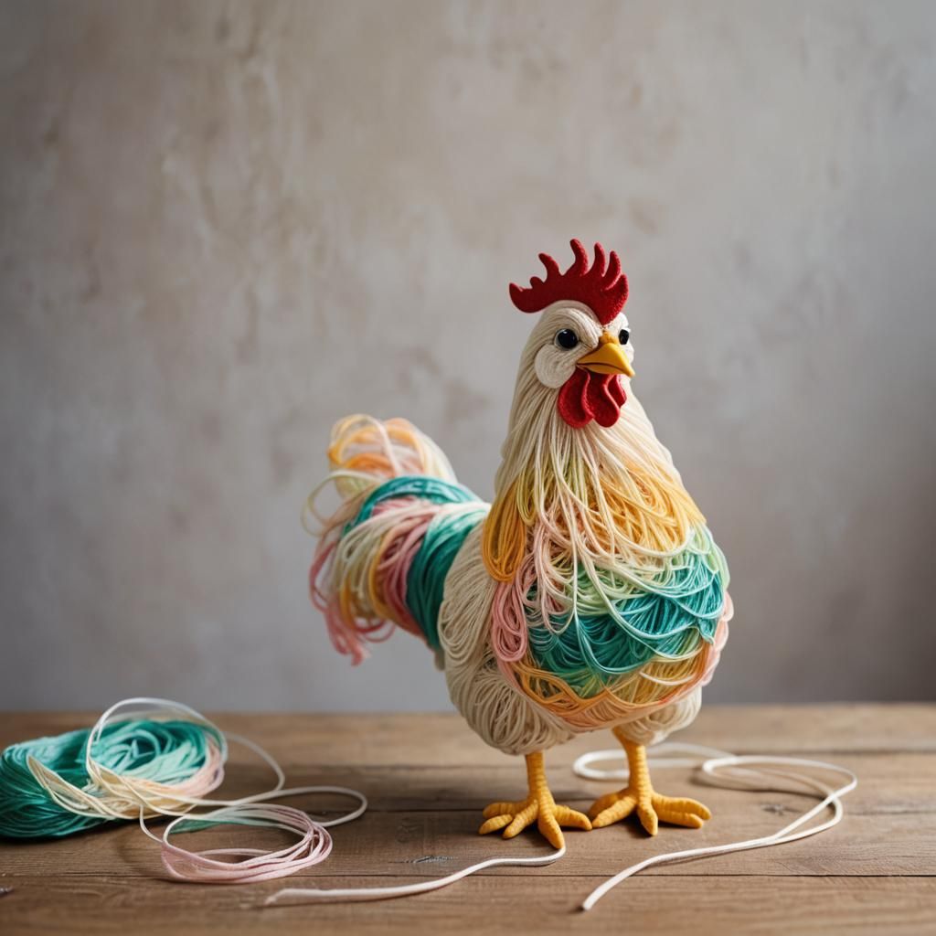 Whimsical Yarn Chicken Fiber Art in Pastel Colors