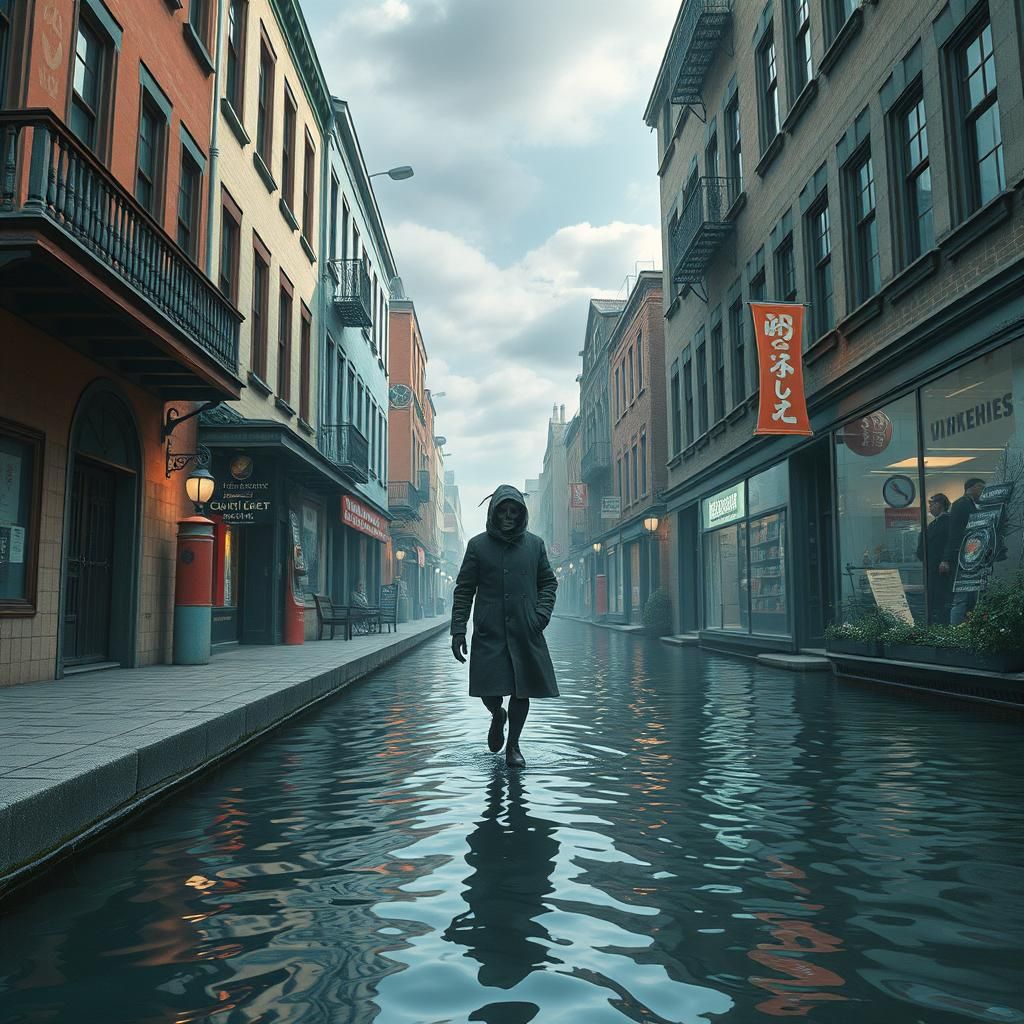 Surreal Figure Walks on Water: A Surrealist Masterpiece