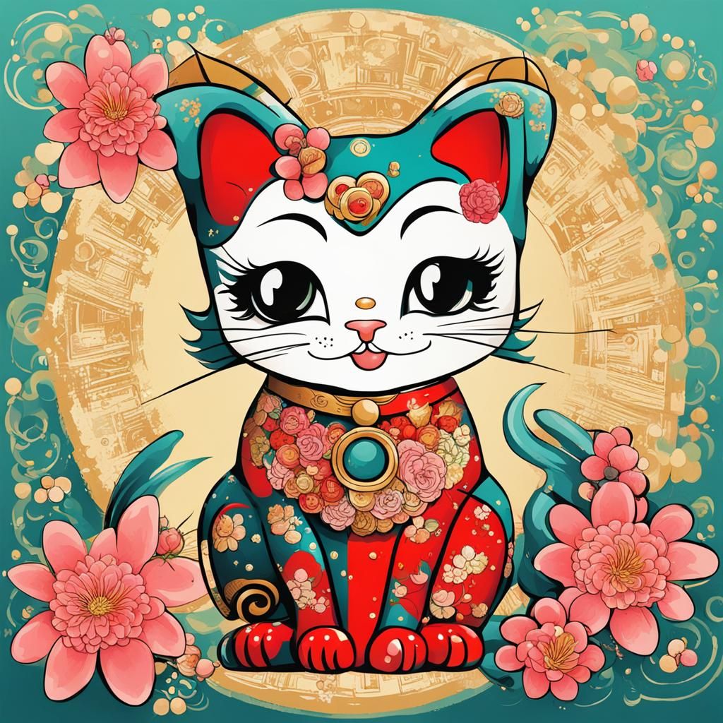 Maneki Neko Betty Boop with Spring Flowers