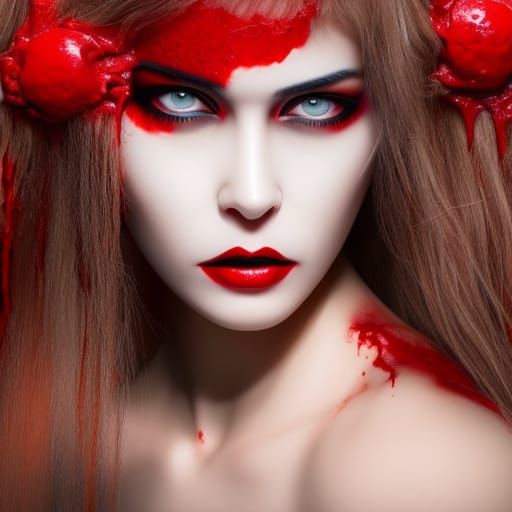 Creepy Girl with Bloody Eyes and Red Rose Crown