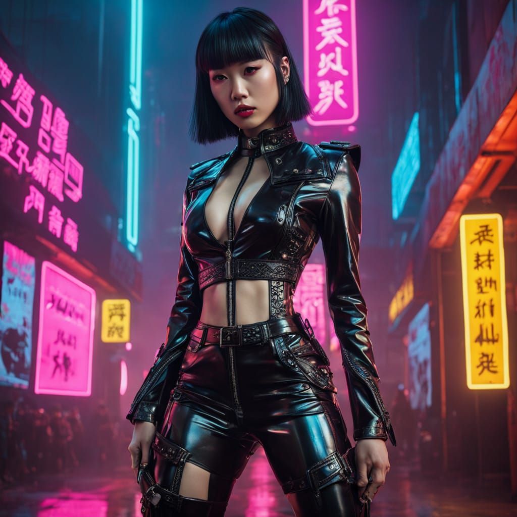Cyberpunk Gothic Fashionista in Neon Latex and Leather