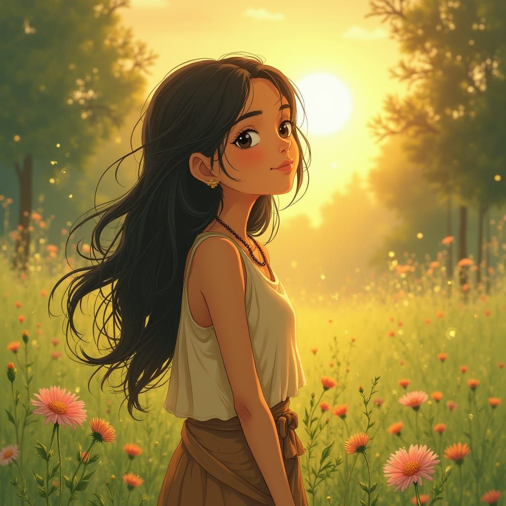 Serenely Smiling Young Indian Gentle in Nature