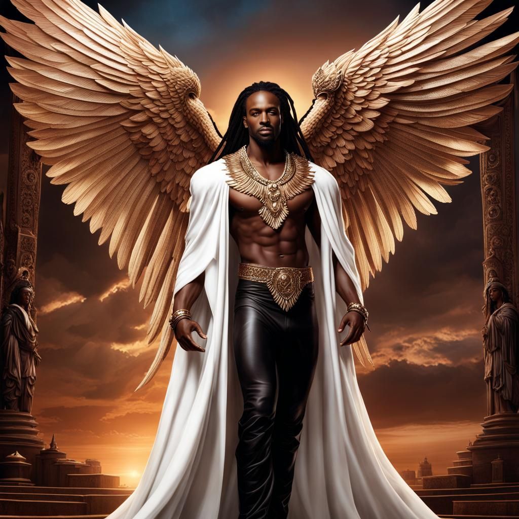 Black Angel Protecting Woman in Divine Heaven