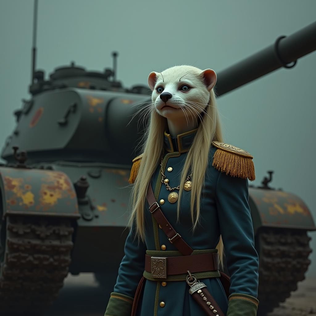 Eerie Otter Woman Commander in Surreal Horror Scene