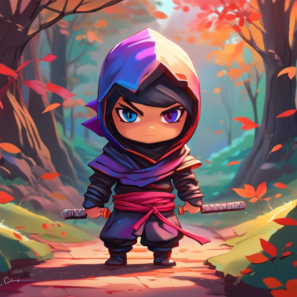 Colorful Chibi Ninja in Expressionist Style