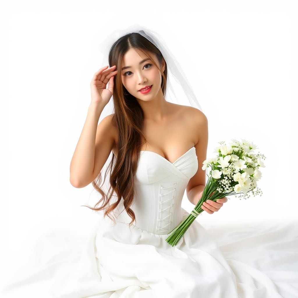 Elegant Japanese Woman with Flowers and Veil