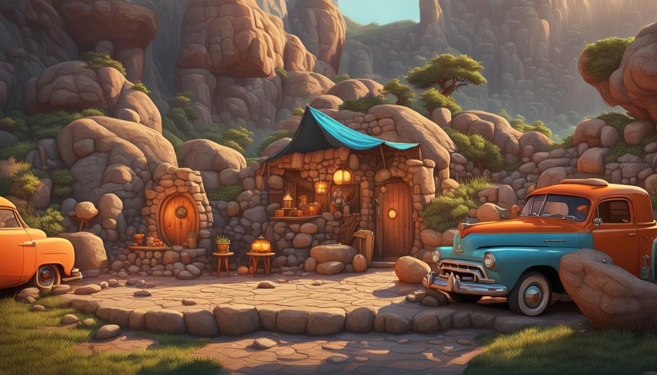 Hyperrealistic Flintstones Cult Scene in 8K