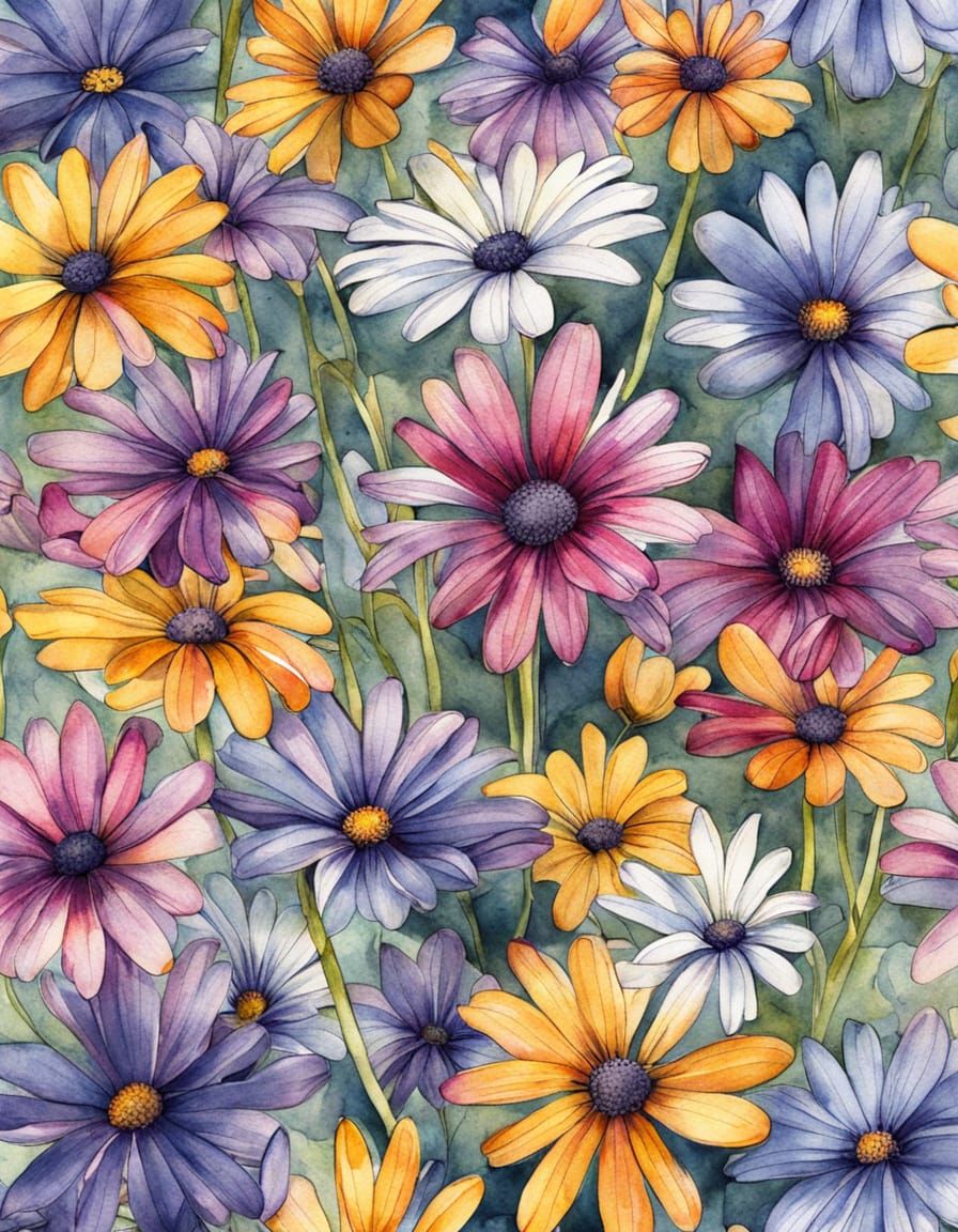 Vibrant Osteospermum Blooms in Whimsical Watercolor