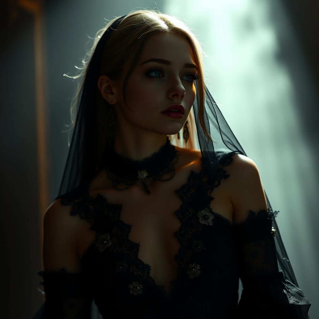 Victorian Goth Woman in Ethereal Light: Digital Art