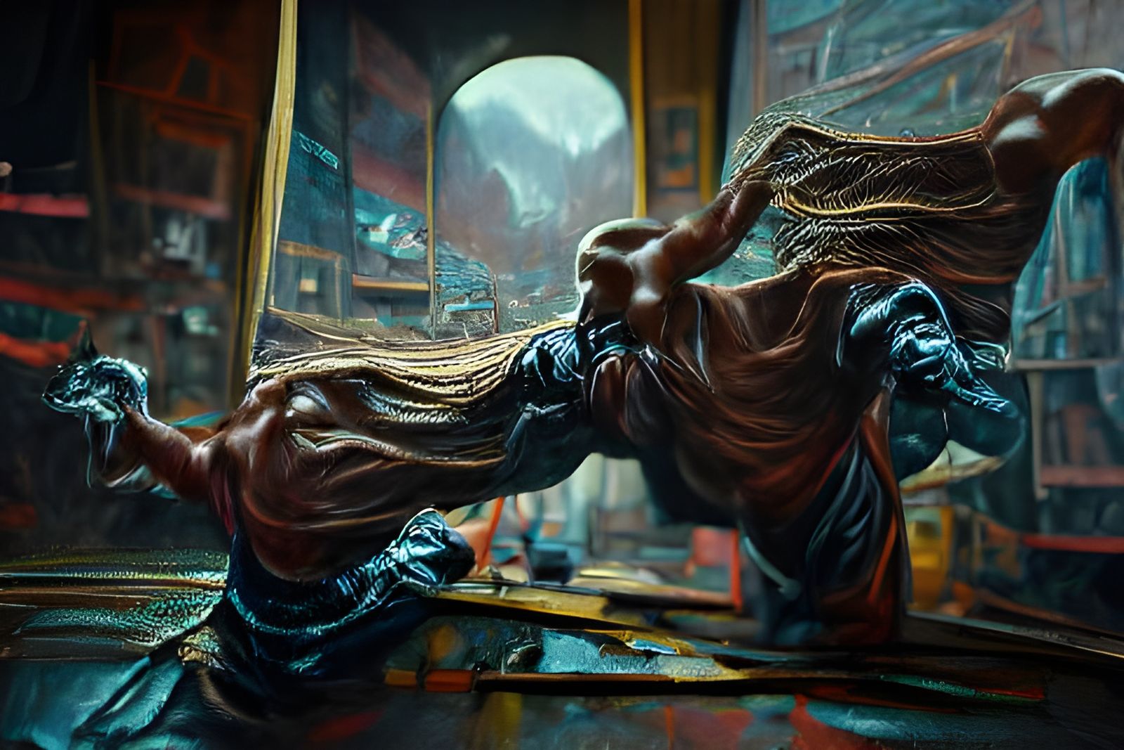 Surreal Steampunk Creature Fusion in Ethereal Landscape