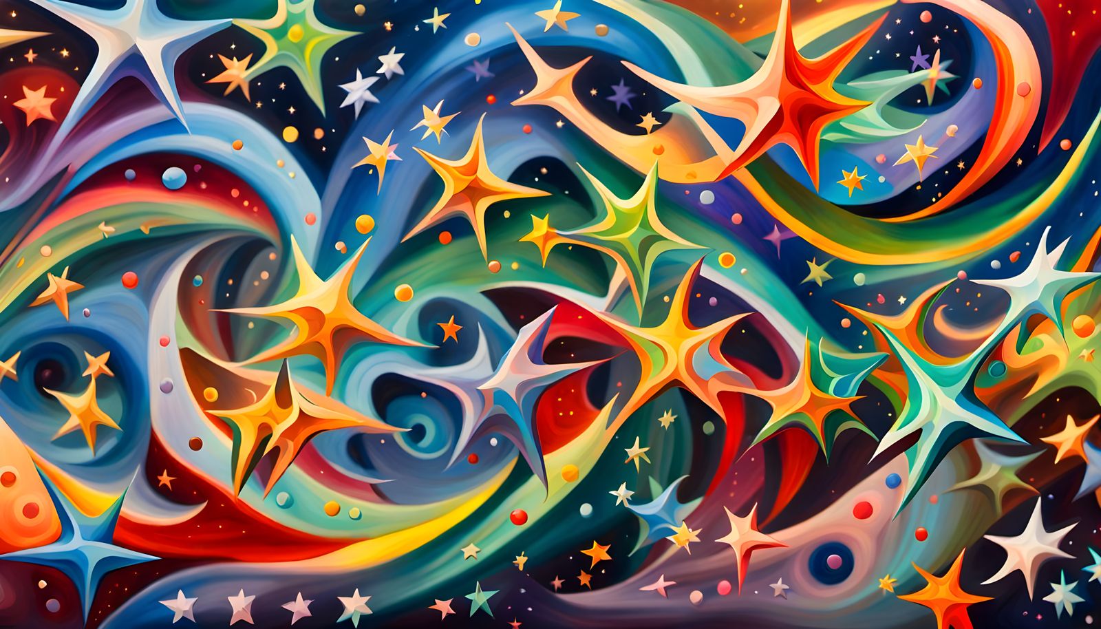 Iridescent Stars Form Cosmic Being in Aboriginal Painting