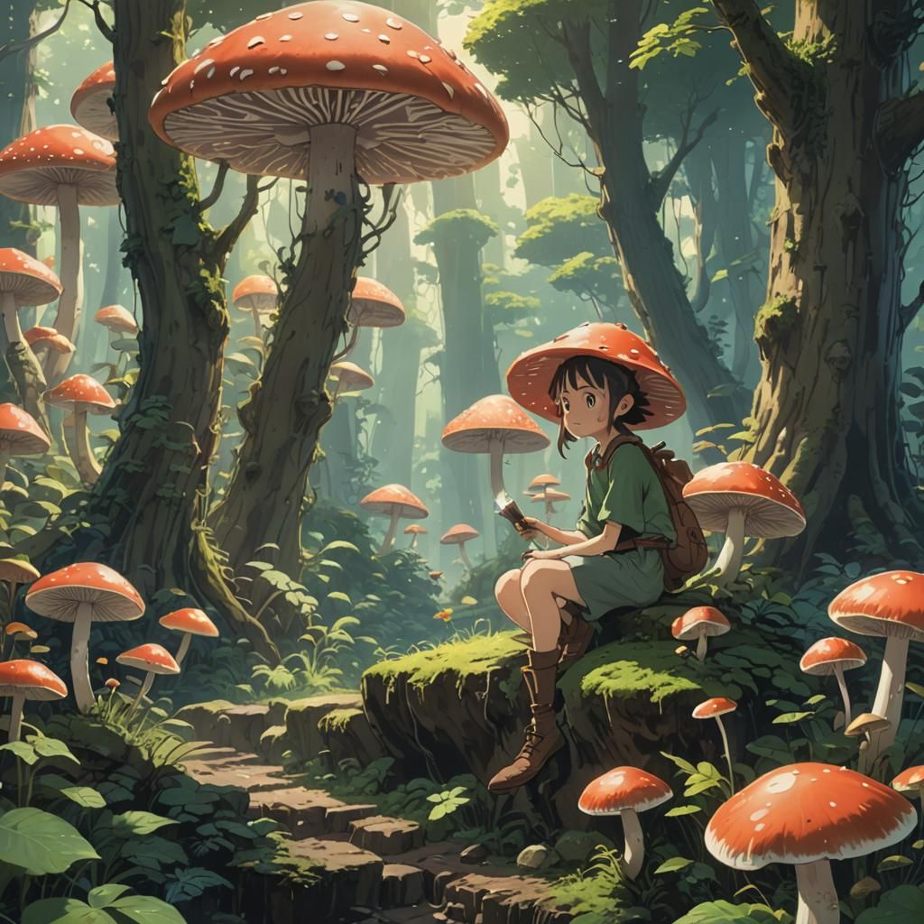 Mushroom Elf in Studio Ghibli Anime Style