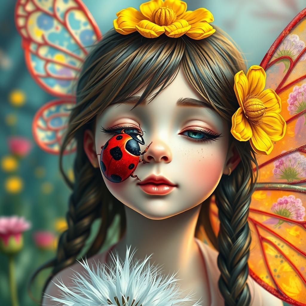 Dandelion Fairy Photobombed: Whimsical Digital Portrait
