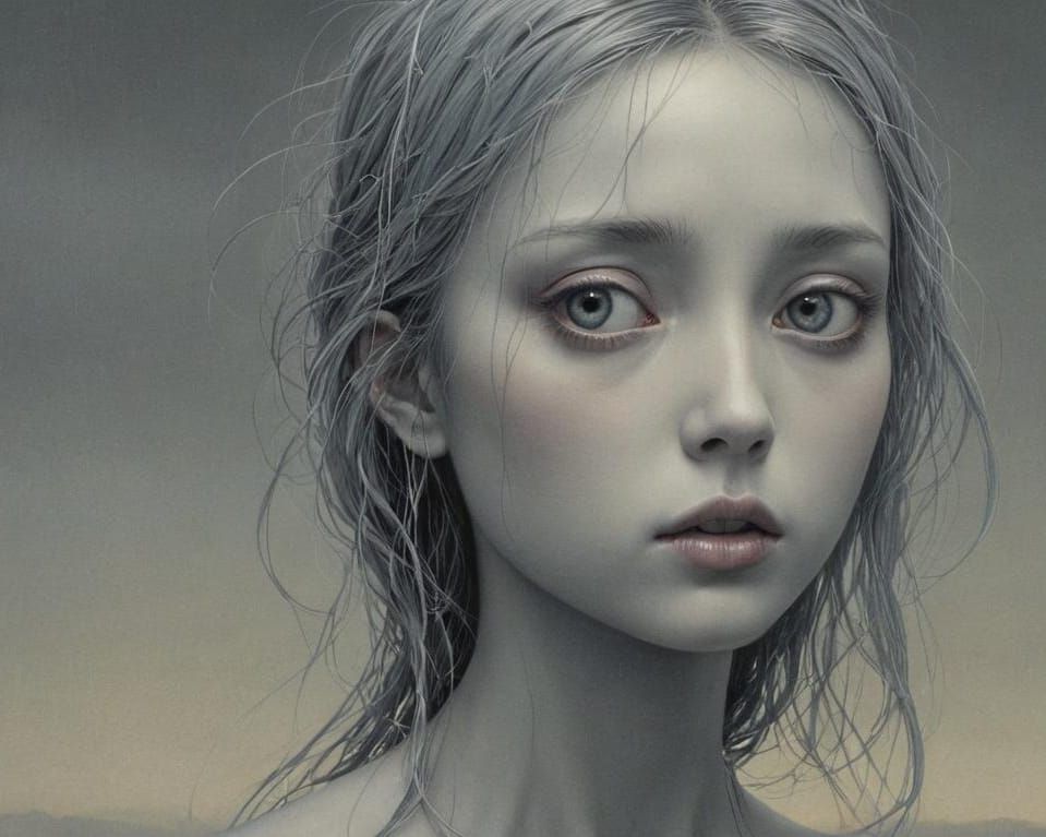 Emotional Portrait in Gray and Silver Hues