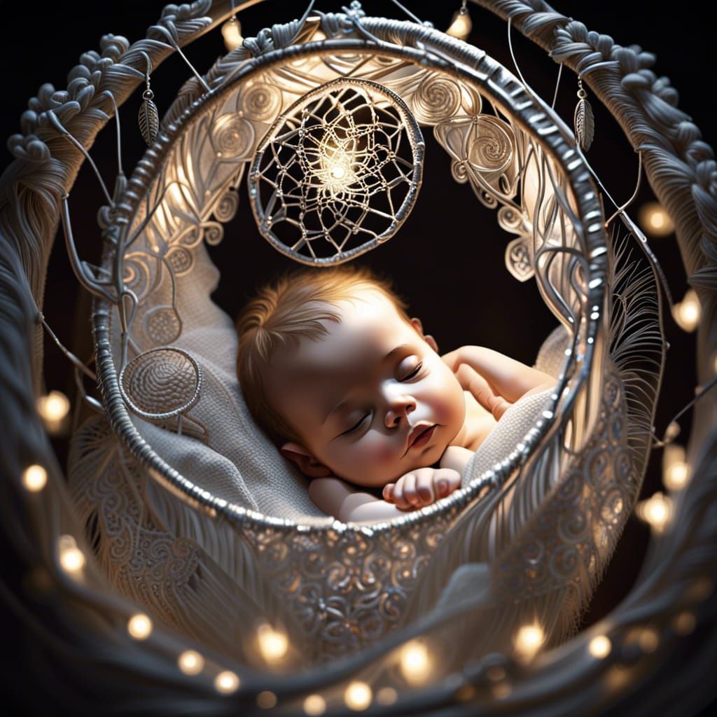 Dreamcatcher Over Sleeping Baby in Hyperdetailed Realism