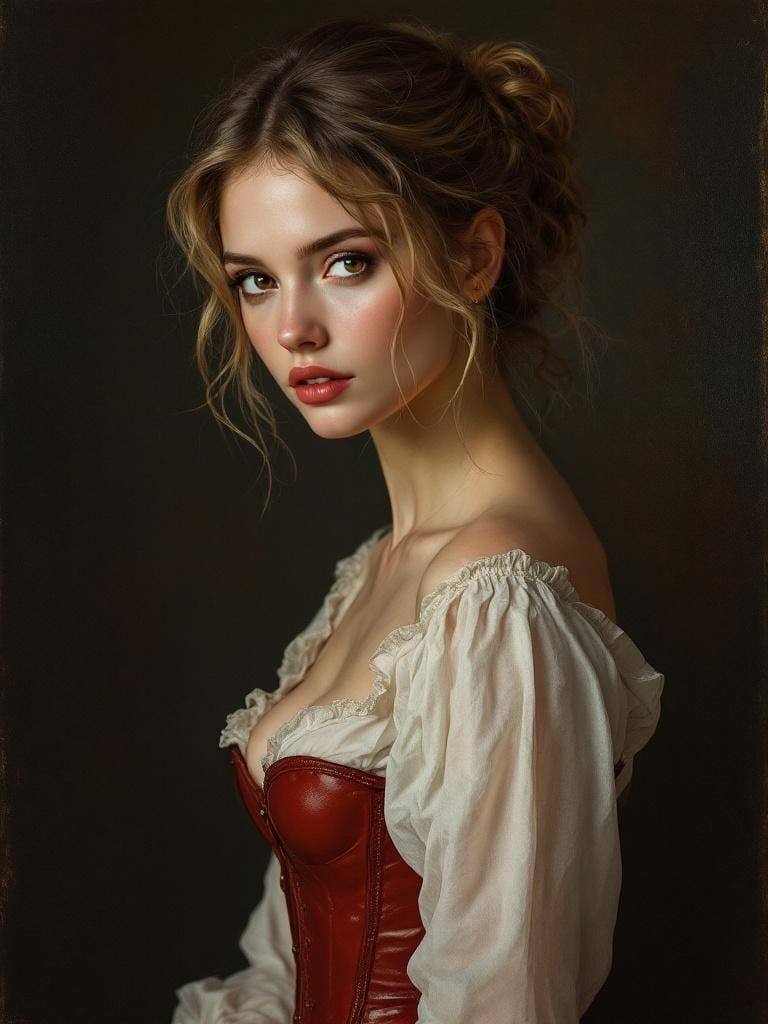 Romantic Portrait of Woman in Crimson Corset