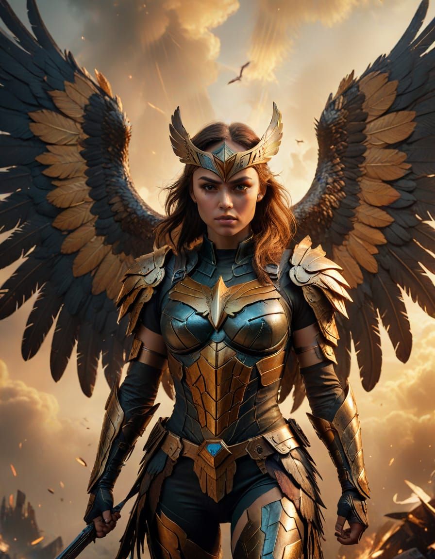 Sophie Mudd as Hawkgirl in Vibrant Oil Painting Style