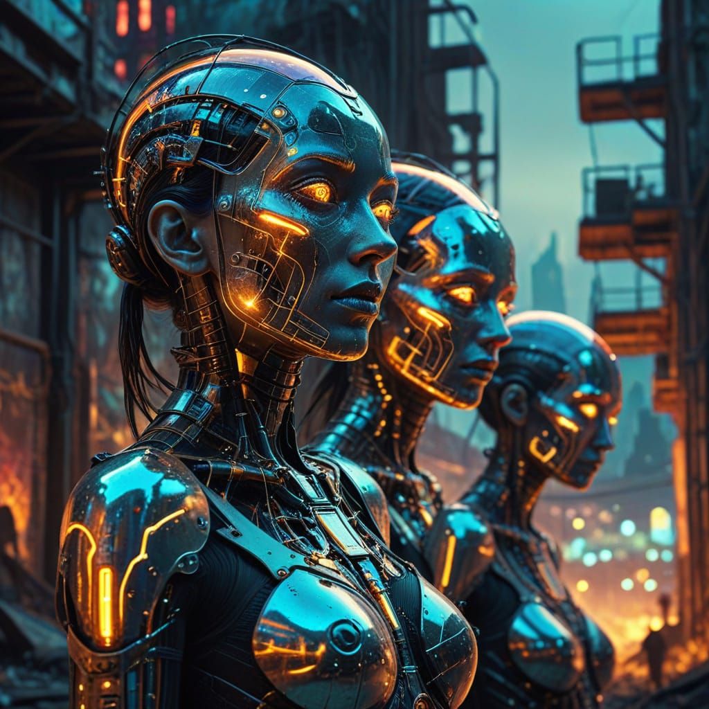 Surreal Women and Aliens in Dystopian Cyberpunk City