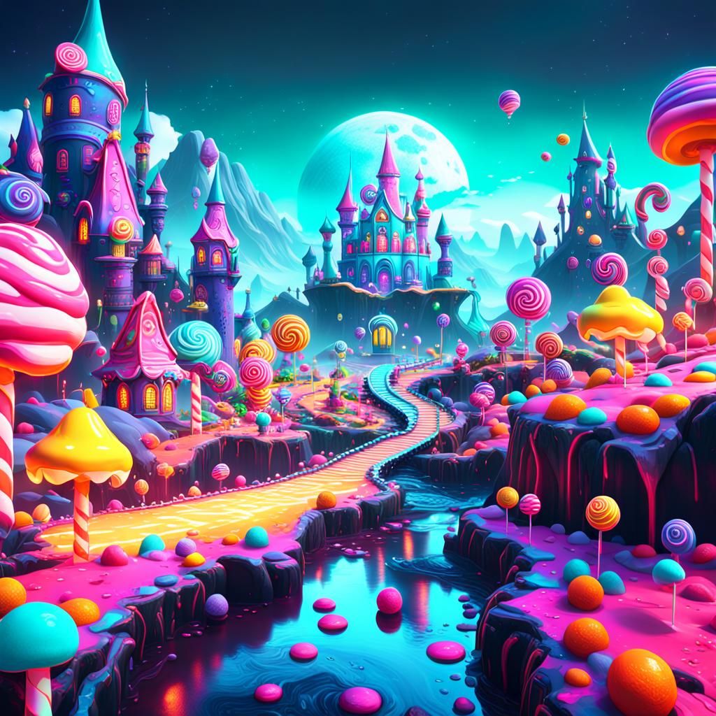 Neon Candyland Matte Painting in Deep Color