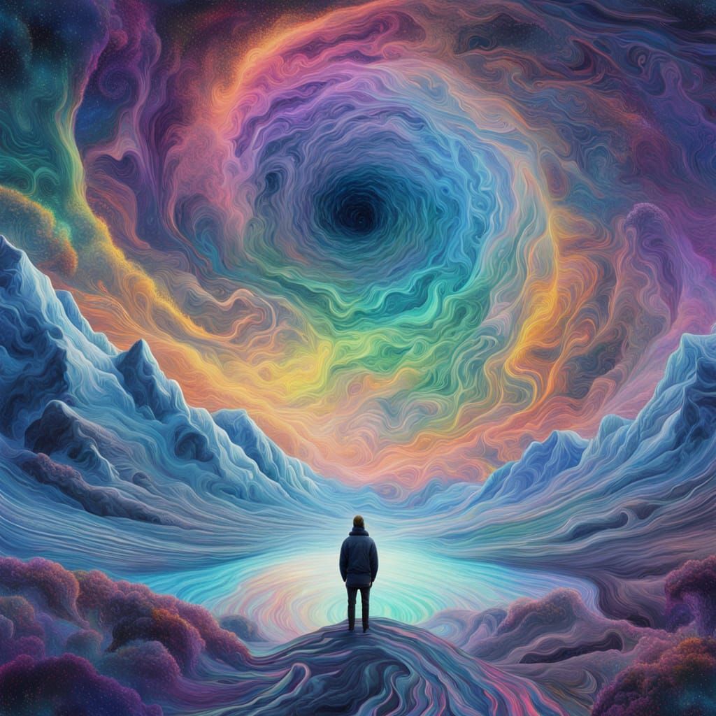 Arctic Landscape with Astral Illustration in Cosmic Art Styl...