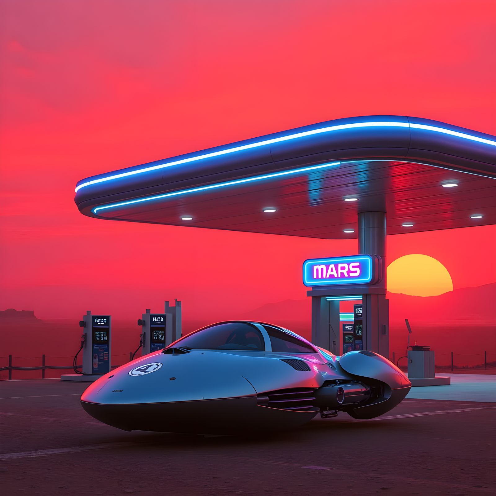 Epic Martian Gas Station in Stunning Synthwave Aesthetic