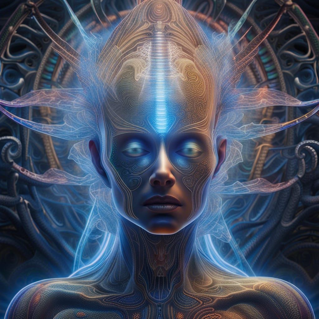 Celestial Being Radiating Ancient Wisdom in Holographic Styl...