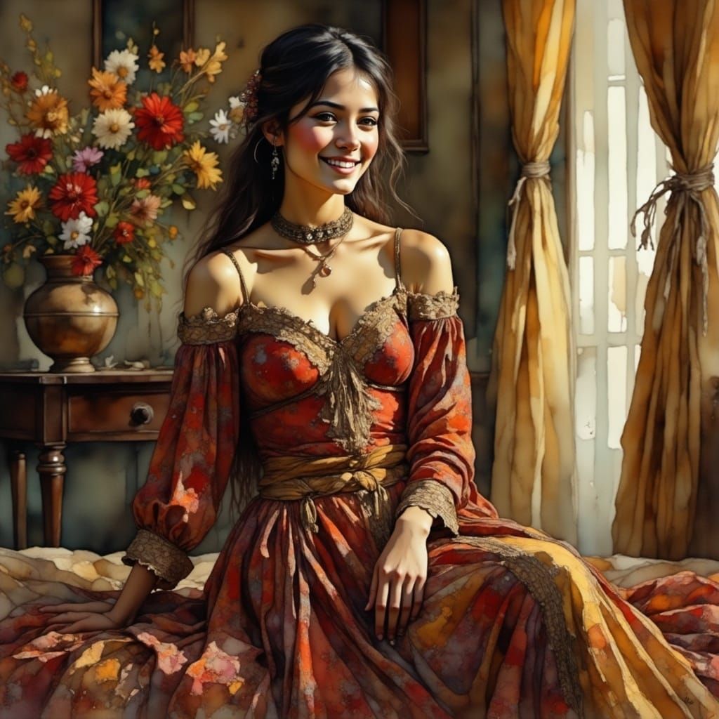Renaissance Oil Painting of a Beautiful Young Woman