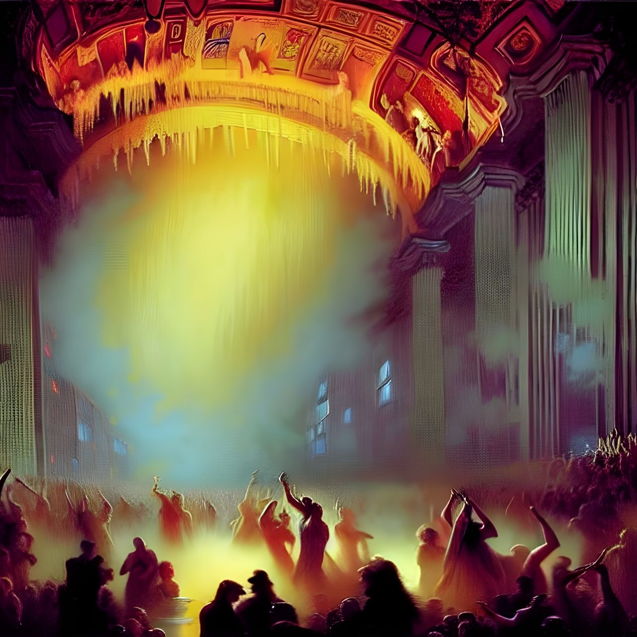 Young People Dancing in Psychedelic Club with Lasers