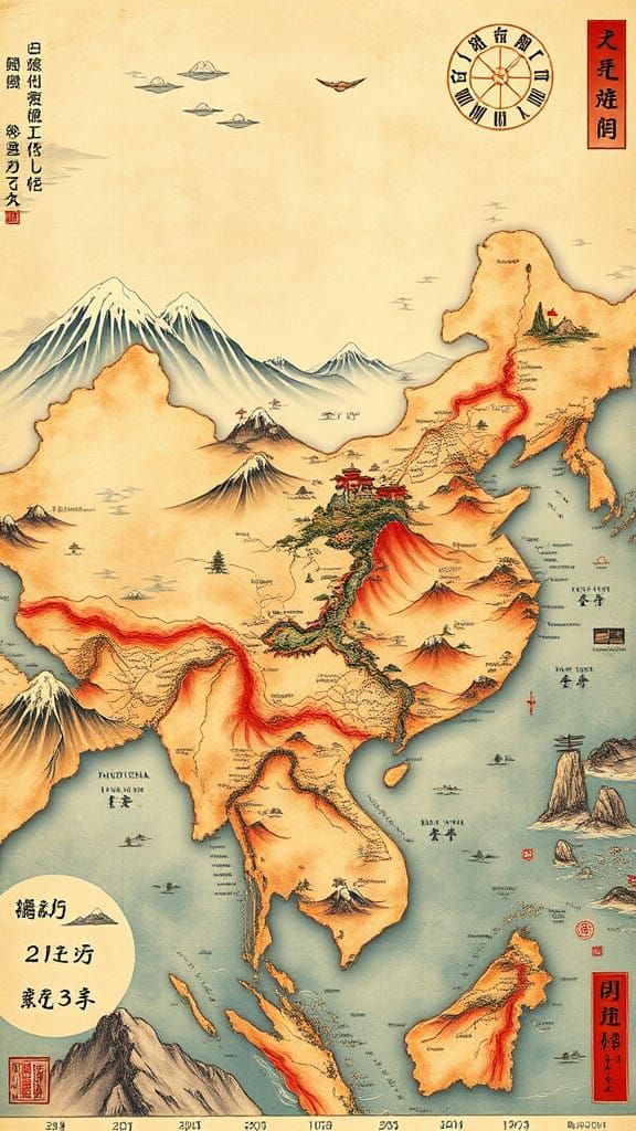Vibrant Hand-Illustrated Map of China in Traditional-Modern...