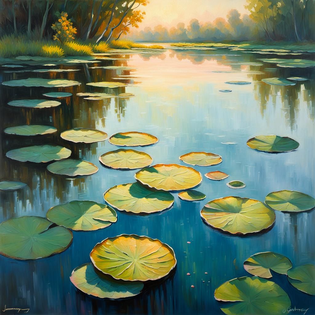 Impressionist Lillypad Flower in Dreamlike Water Scene