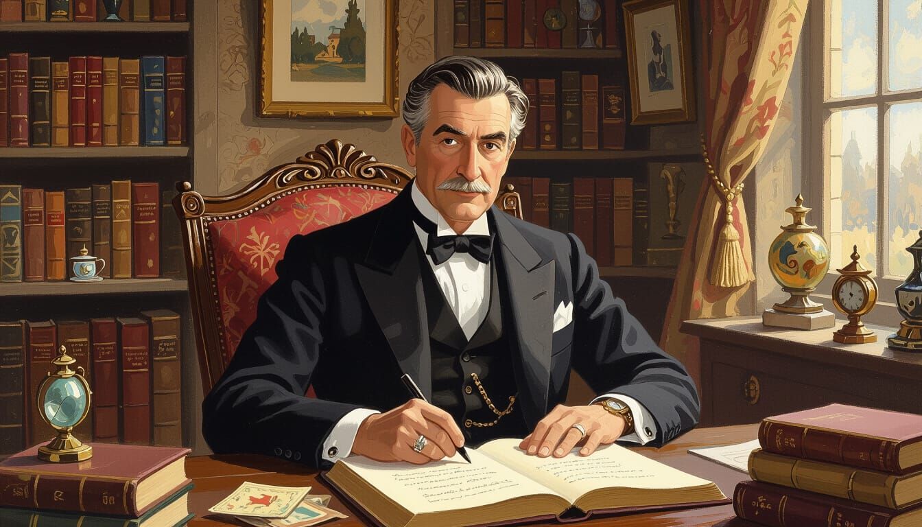 Elegant Man in Old-World Setting: Oil Painting Style