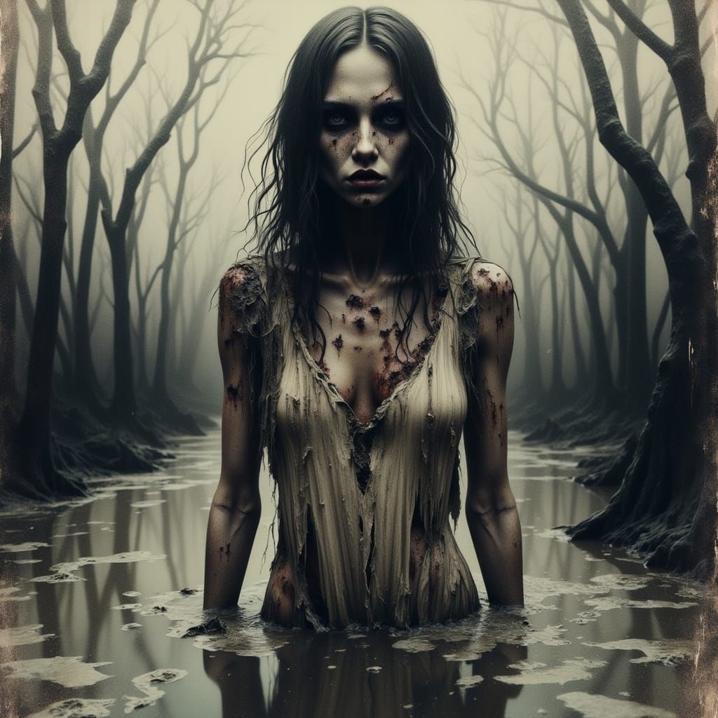A Frail Amelia stands in Muddy Waters, Lost in Despair