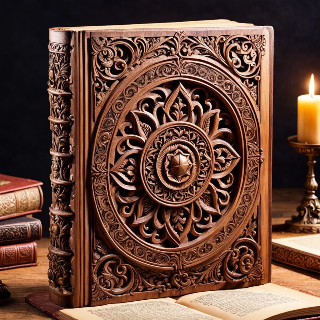 Majestic Magic Book Carved from Wood