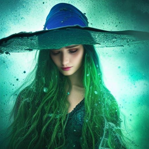 Green and Blue Witch in Detailed Fantasy Art