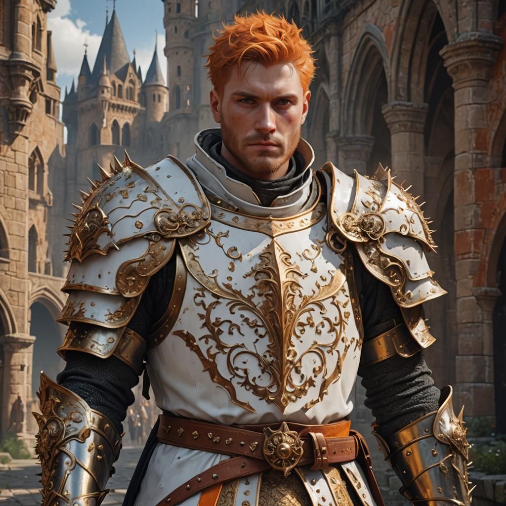 Renaissance Knight in White and Gold Robes