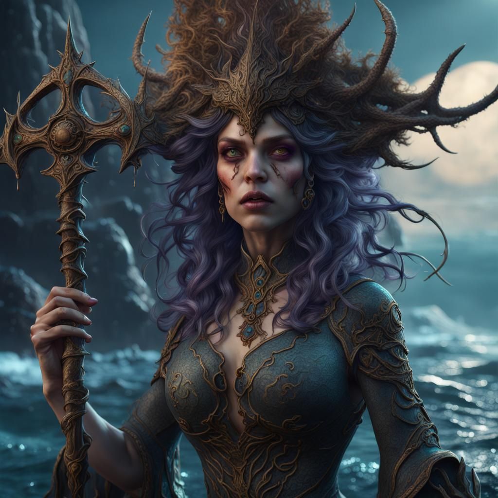 Detailed Sea Witch Matte Painting in Deep Color