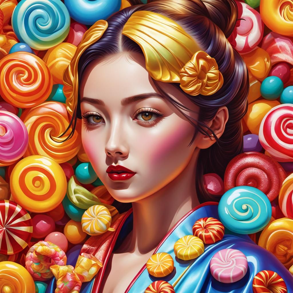 Candy Girl in Steam Kimono: Hyperrealistic Digital Art