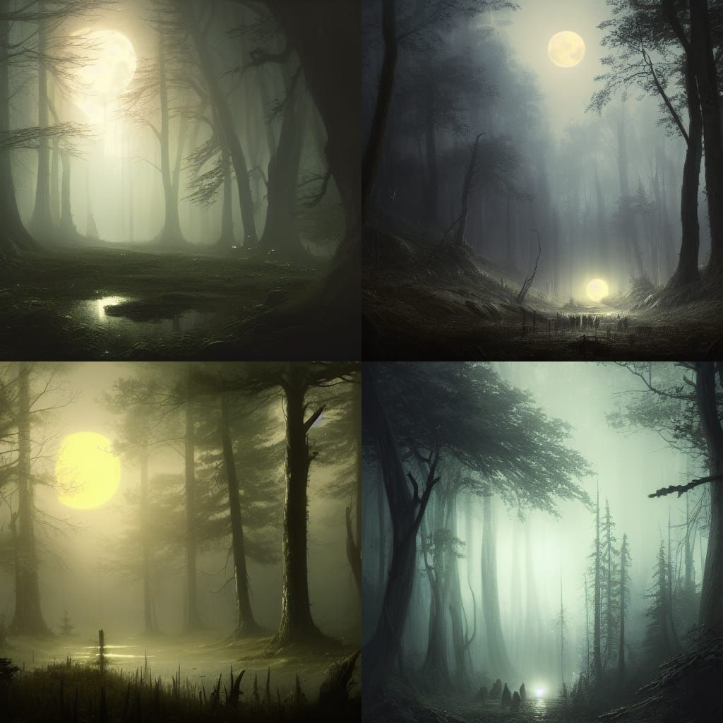 Night Forest Landscape in Dark Fantasy Style