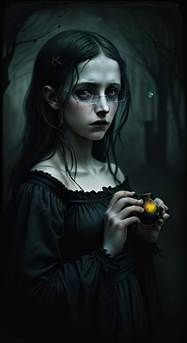 Dreamy Grimdark Portrait with Goth Aesthetic