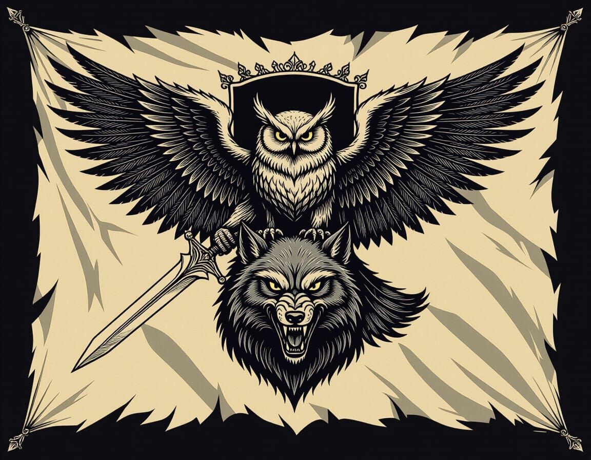 Gothic Owl Angel and Wolf Flag Emblem