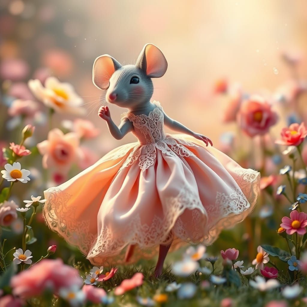 Whimsical Mouse in a Flowing Gown