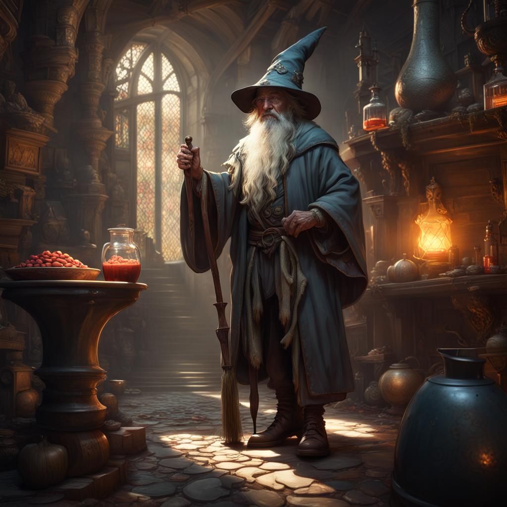 Eccentric Bean Wizard in Dark Fantasy Style