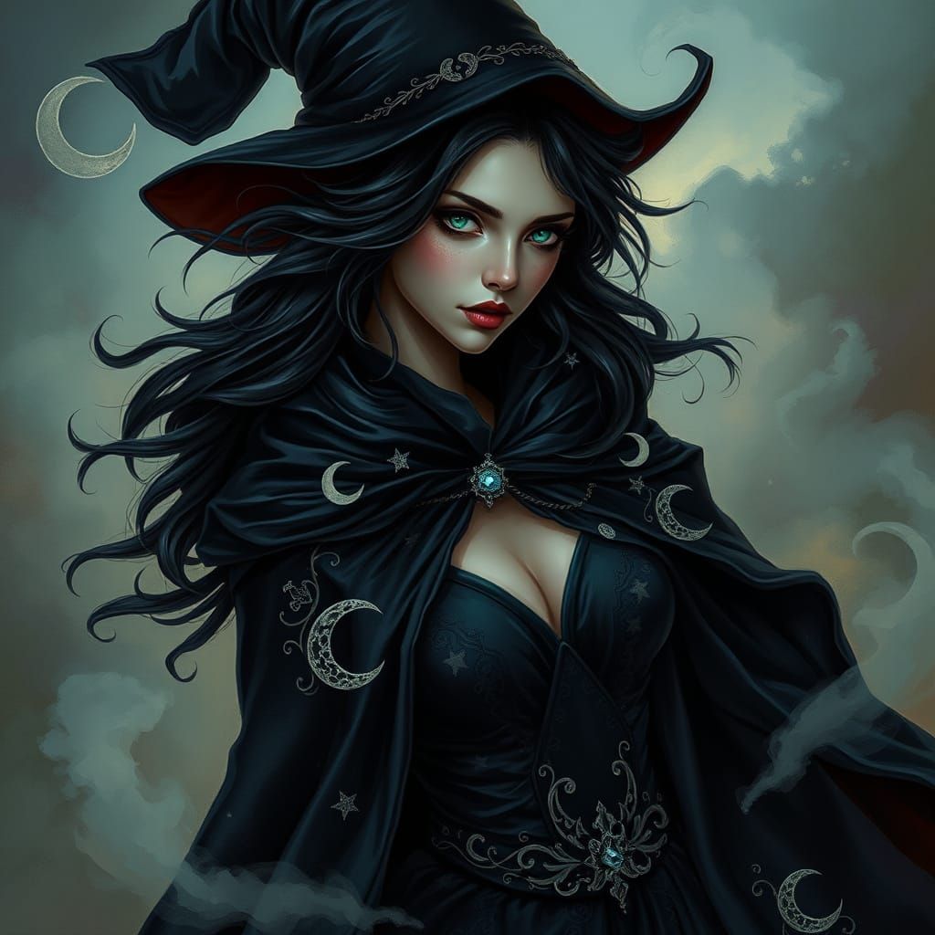 Enchanting Wizard Woman in Mystical Velvet Cloak
